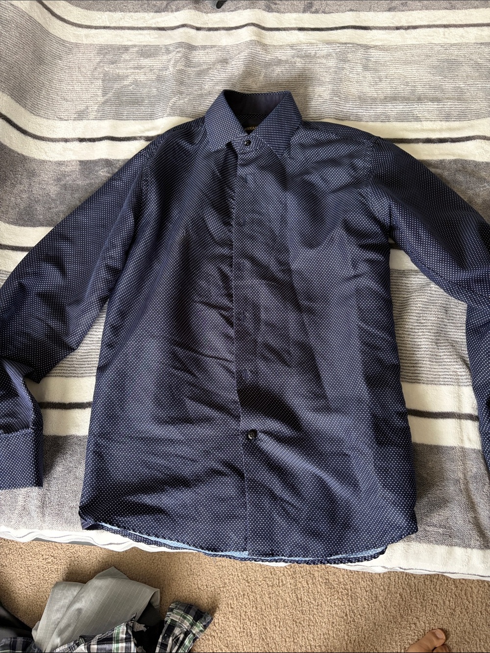 Men's Navy Microdot Dress Shirt - Classic Fit